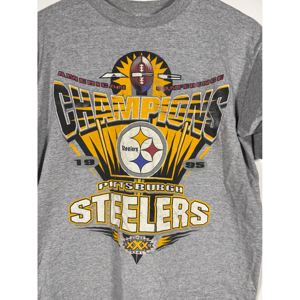 Vintage 1995 Pittsburgh Steelers AFC Champions Starter Shirt Gray Large USA Made